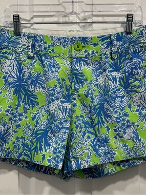 Lilly Pulitzer Blue & Lime Floral High-Rise Shorts